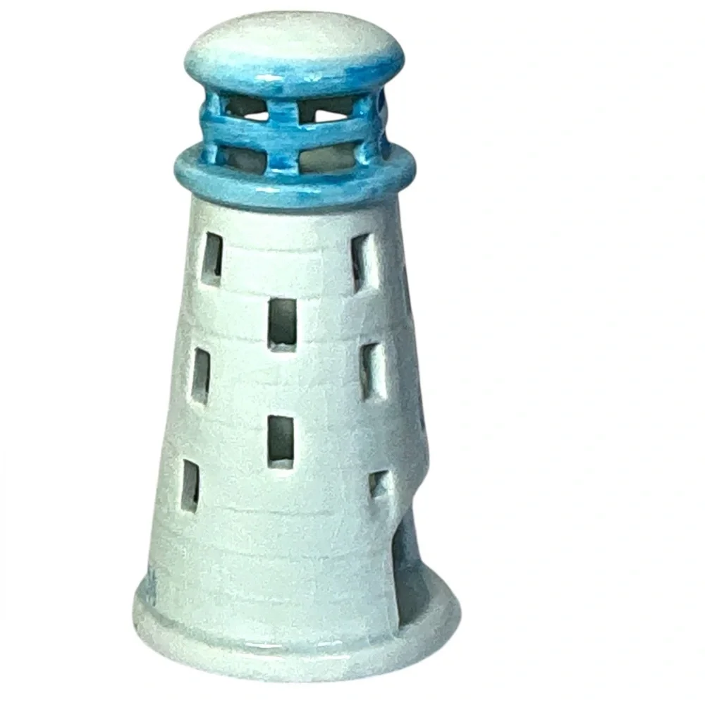 Bermuda Trader Lighthouse Tea Light Ceramic Candle Holder Decorative Blue White - Picture 10 of 16